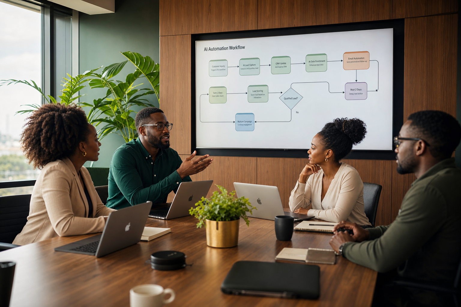 Orvantis team reviewing an AI workflow implementation